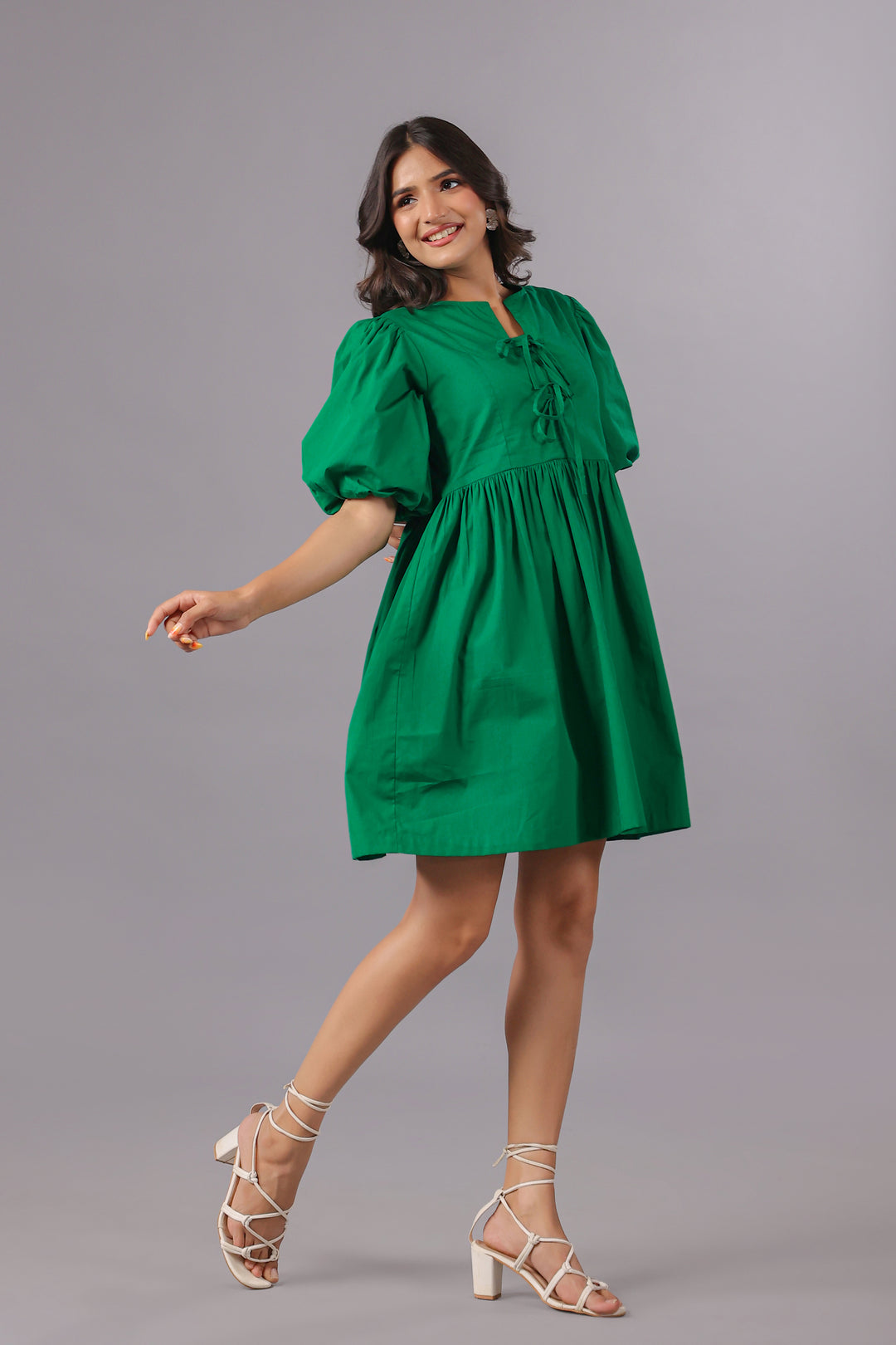 Balloon Sleeve Mini Dress In Dye