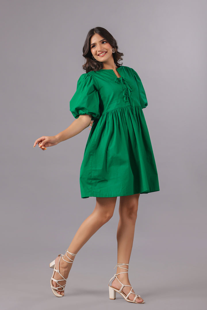 Balloon Sleeve Mini Dress In Dye
