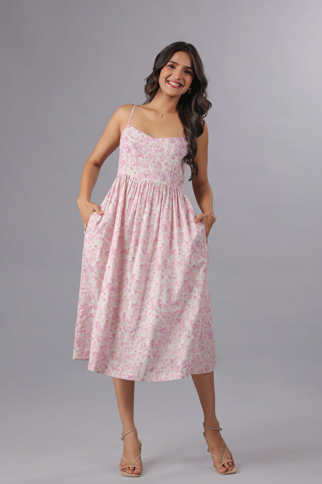 Strappy Fit & Flare Dress In Floral Print