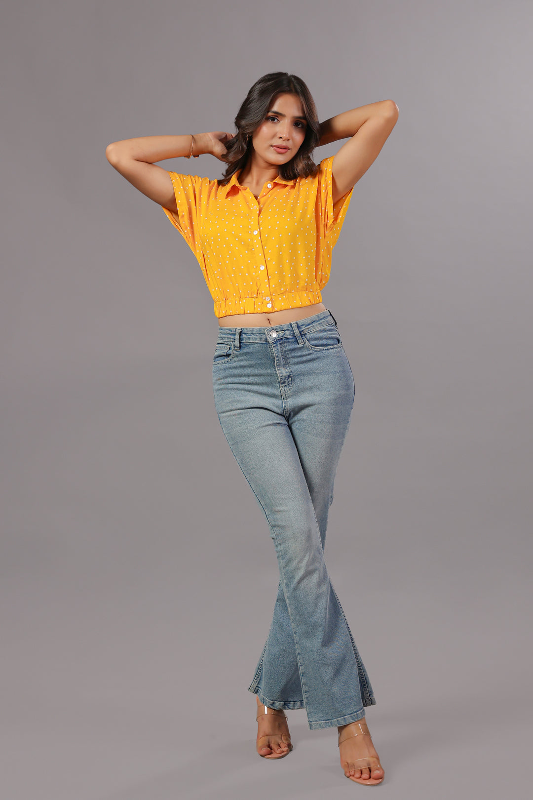 Yellow Polka Dot Dress Crop Shirt