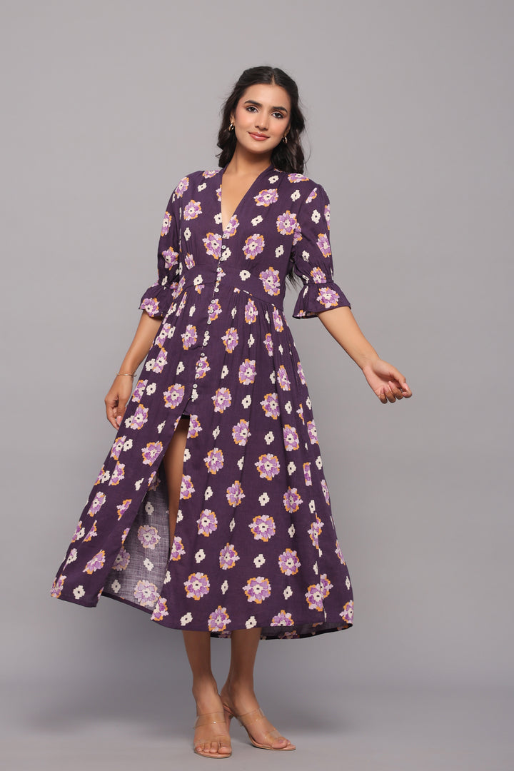 Button-Down Violet Midi Dress