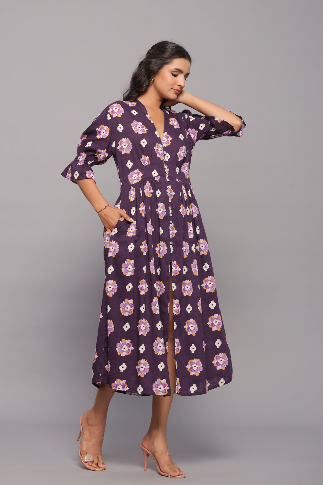 Button-Down Violet Midi Dress