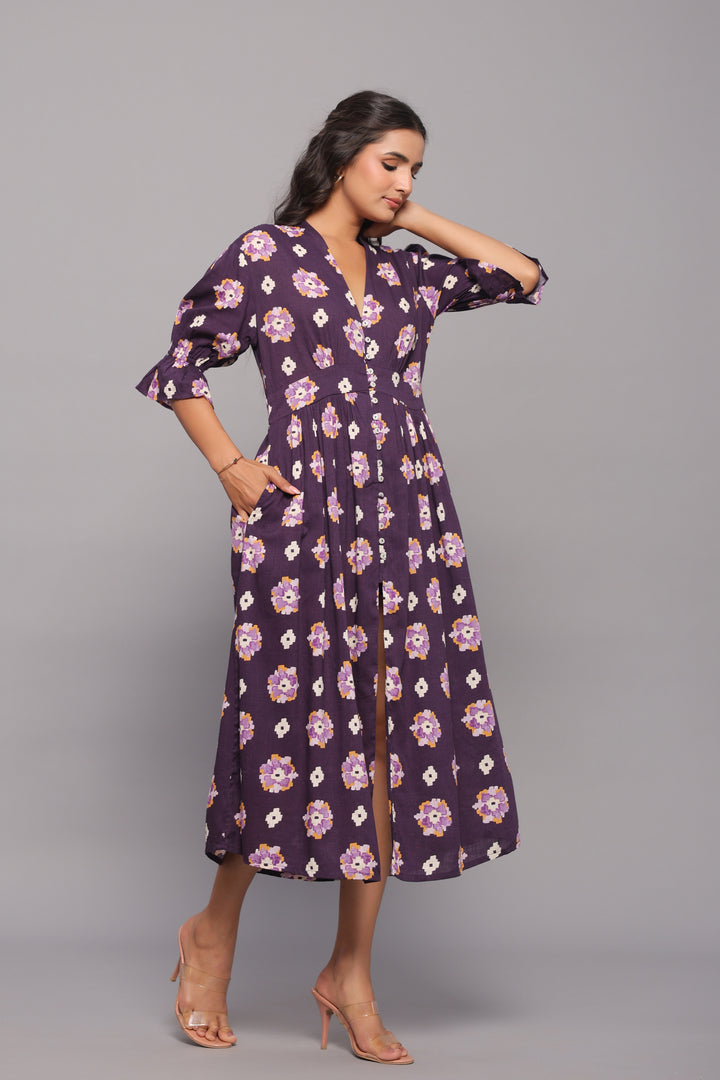 Button-Down Violet Midi Dress