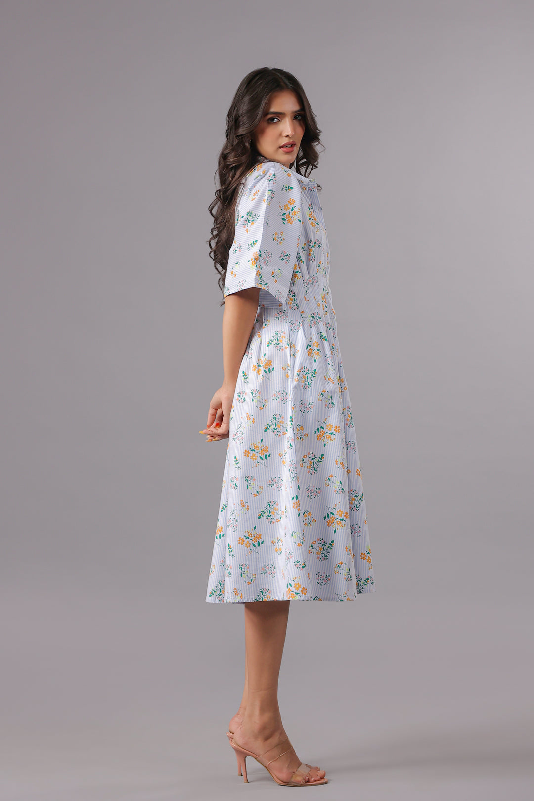 Shirt Dress In Yarn Dyed Stripe With Floral Print