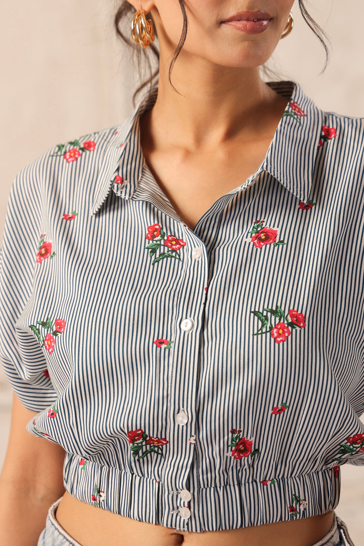 Black And White Stripe Crop Shirt
