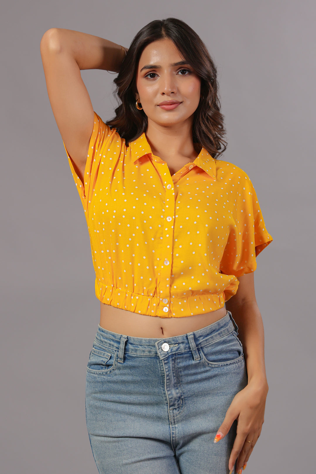 Yellow Polka Dot Dress Crop Shirt