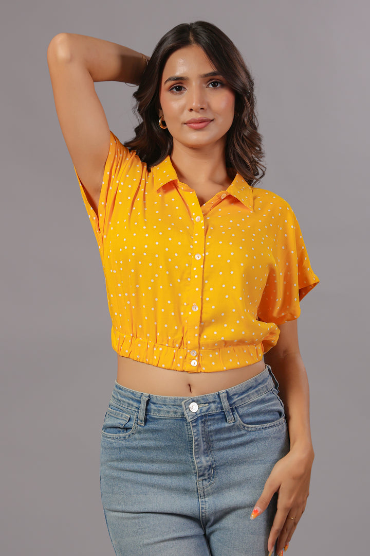 Yellow Polka Dot Dress Crop Shirt