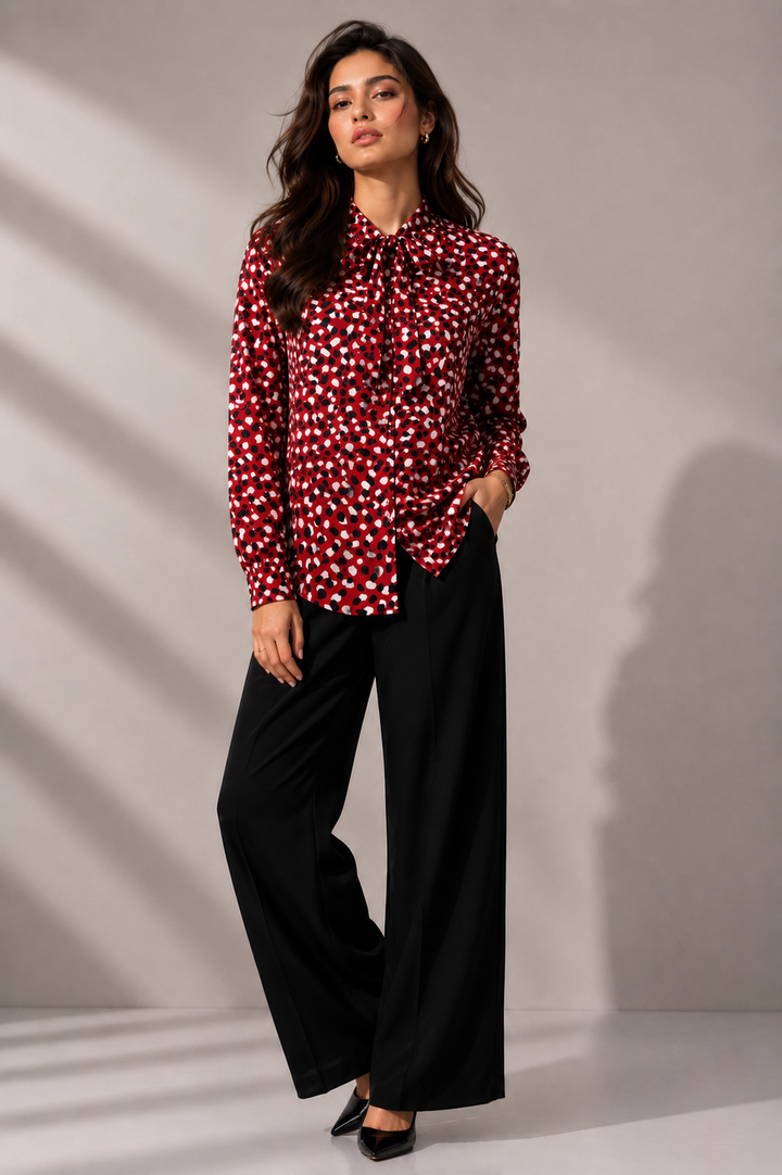 Tie-Neck Shirt In Abstract Dot Print