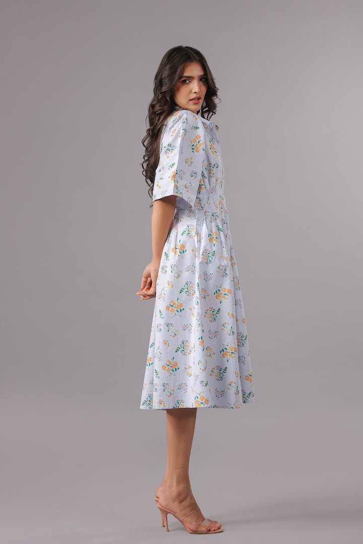 Shirt Dress In Yarn Dyed Stripe With Floral Print