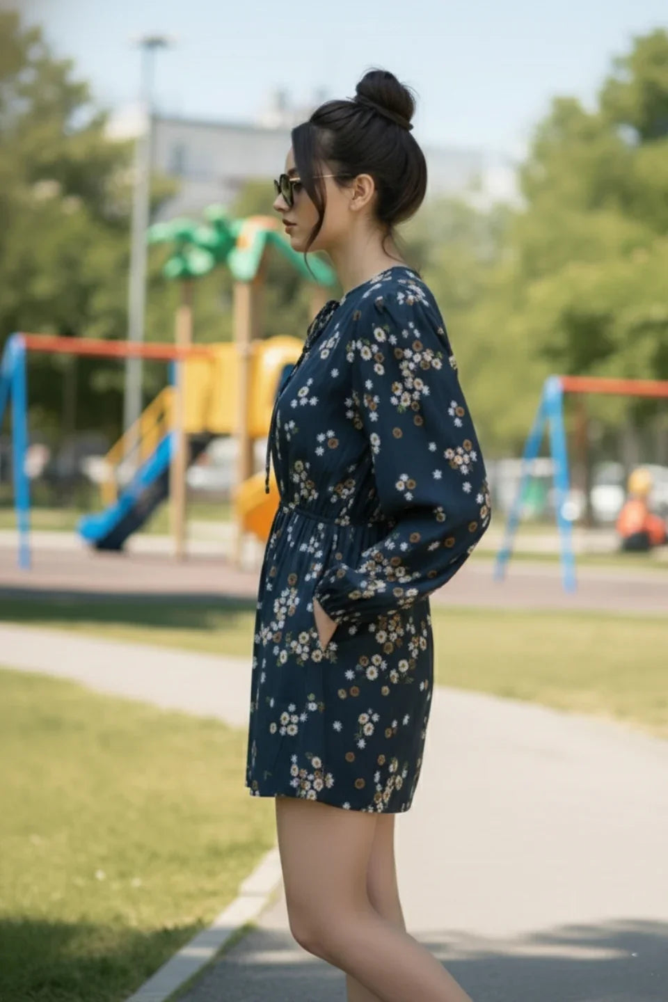 Women's fit playsuit in Prussian Blue, ideal for vacation or a playful summer party side view | June 9 Clothing