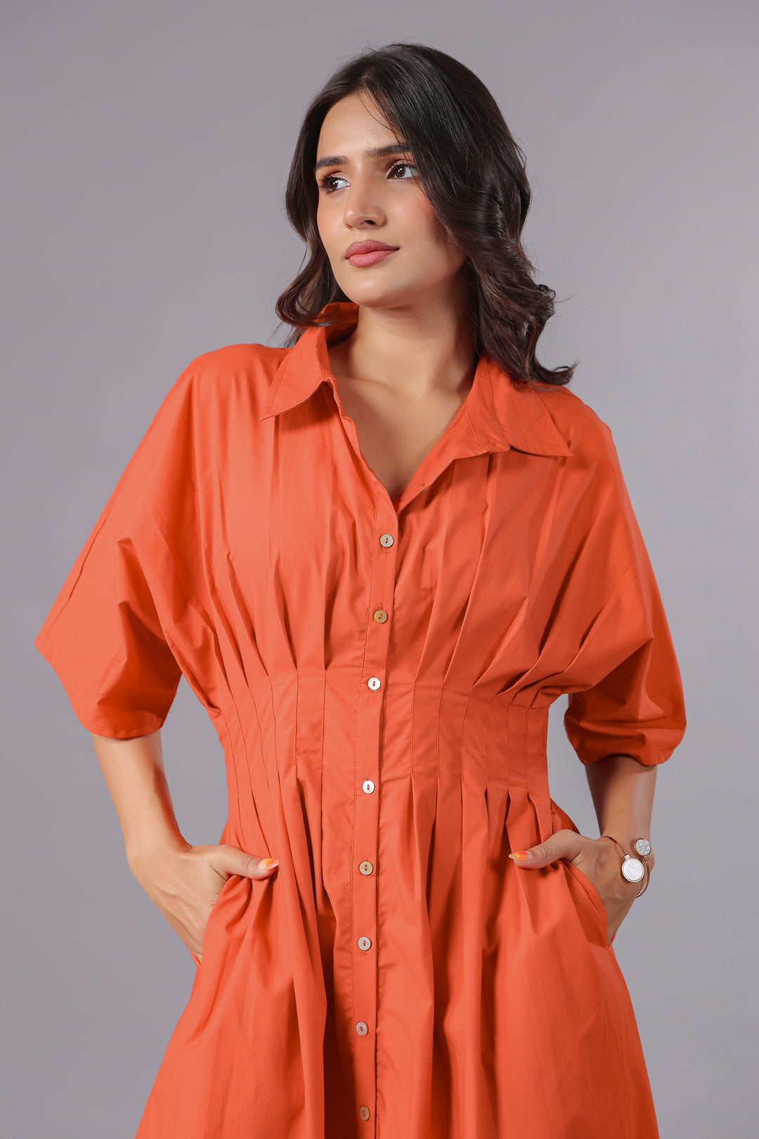 Shirt Dress In Rust Dyed Poplin