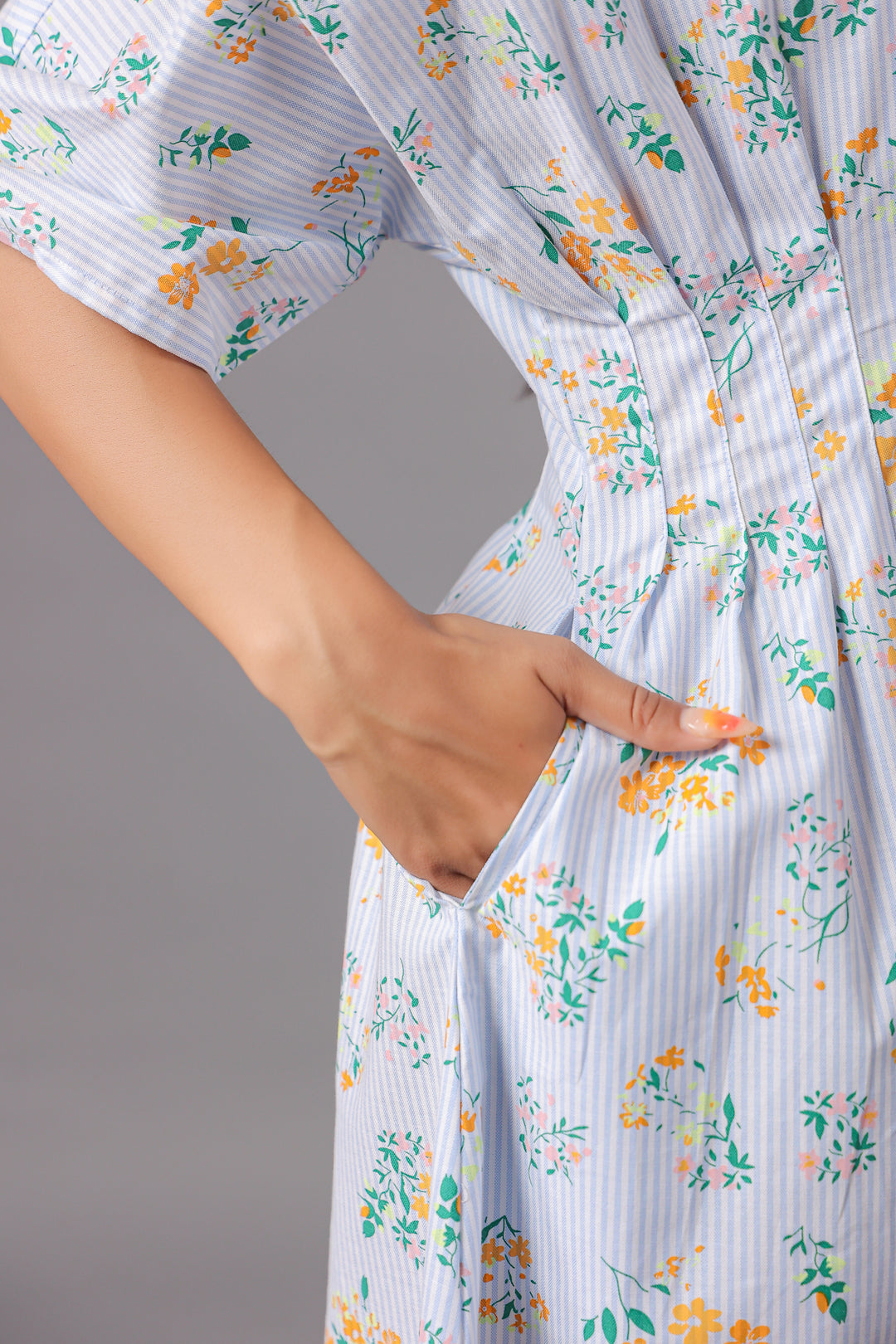 Shirt Dress In Yarn Dyed Stripe With Floral Print