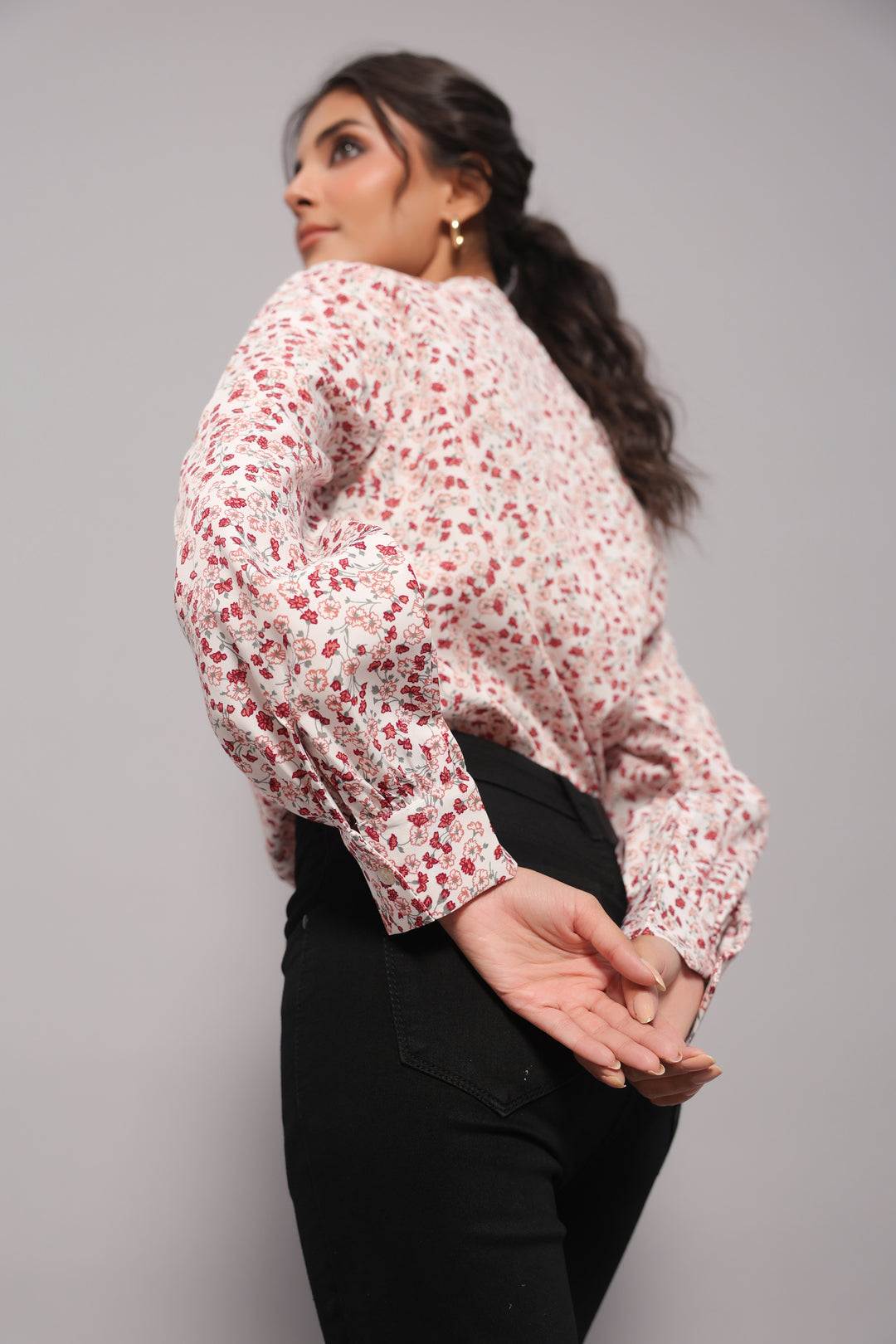 Tie-Neck Shirt In Ditsy Floral Print