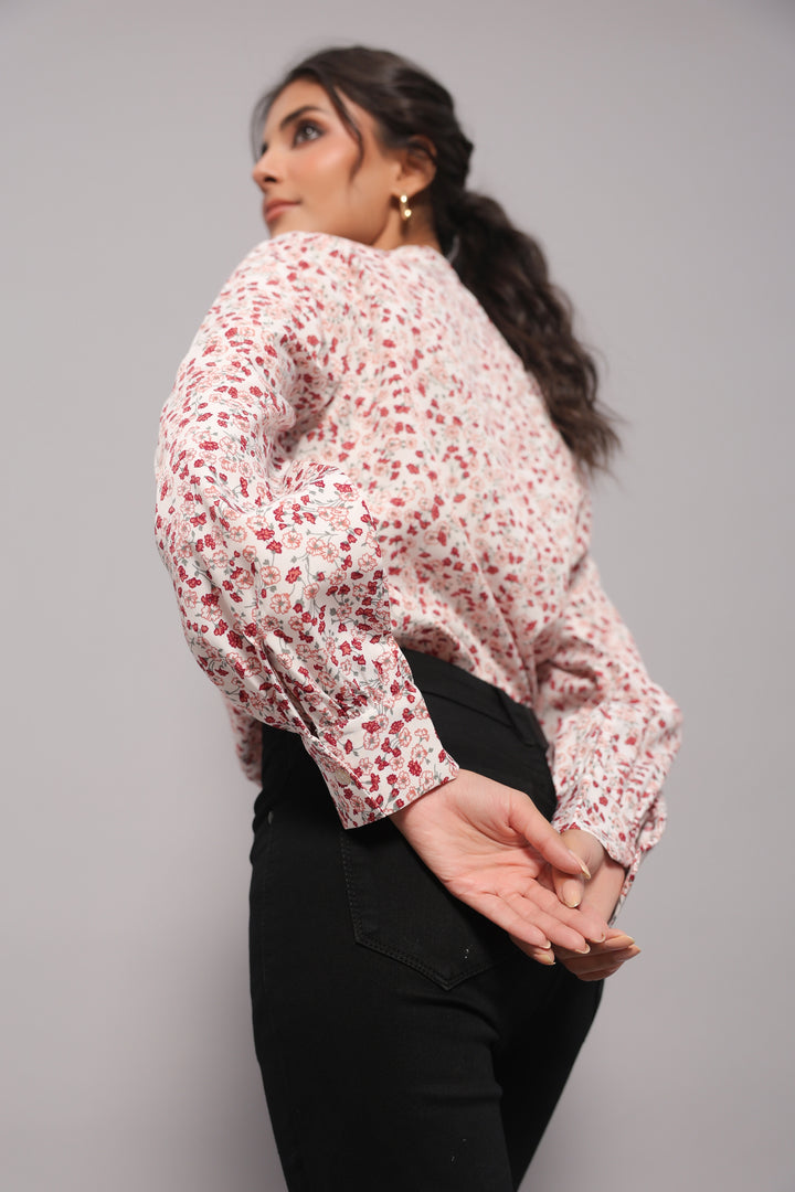Tie-Neck Shirt In Ditsy Floral Print