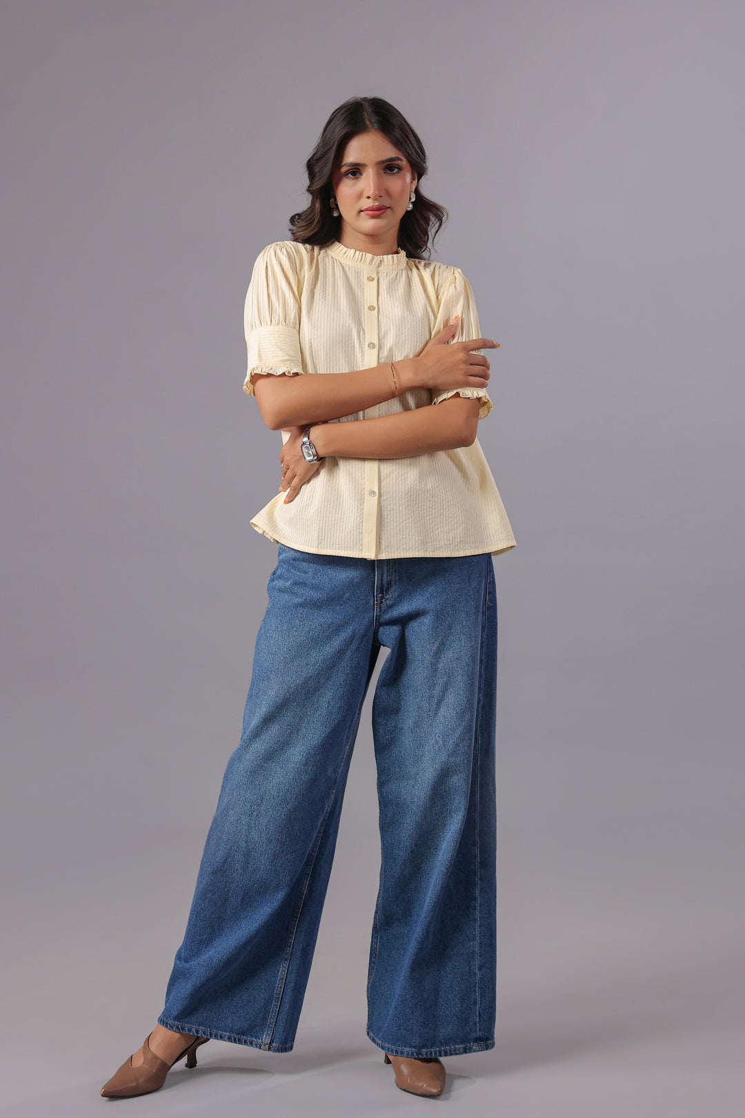 Seersucker Off White Friled Shirt