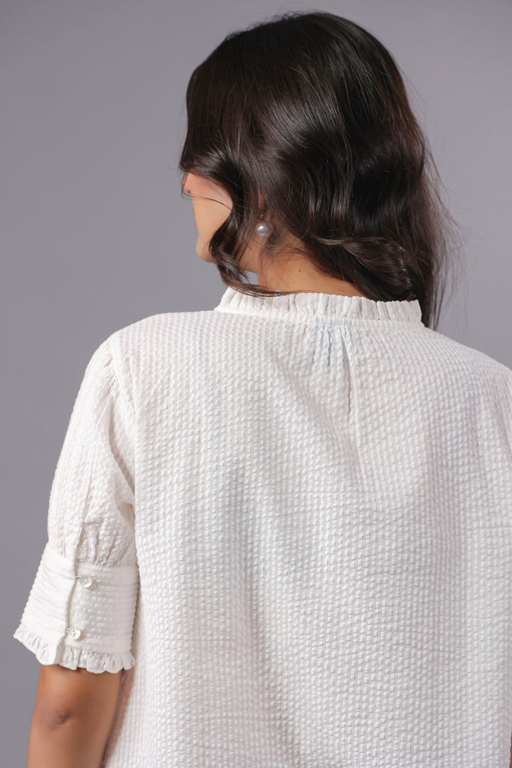 Seersucker White Friled Shirt