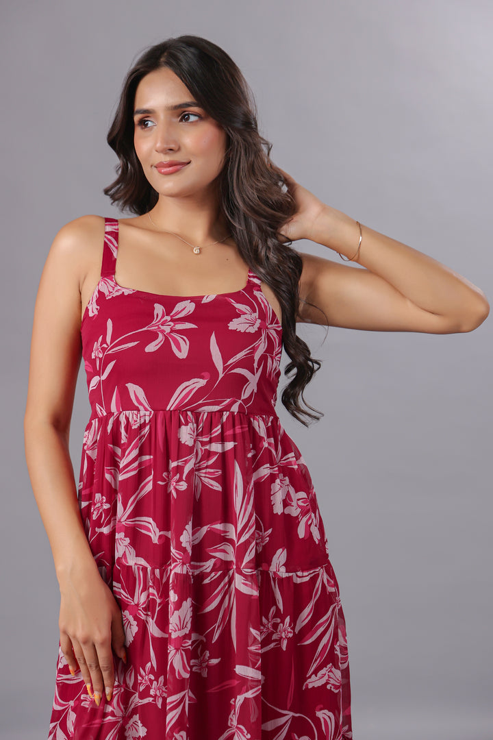 Chiffon Fit & Flare Midi Dress In Floral Print