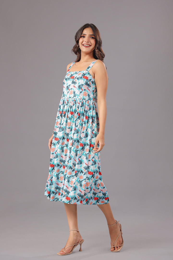 Fit & Flare Midi Dress  In Floral Print