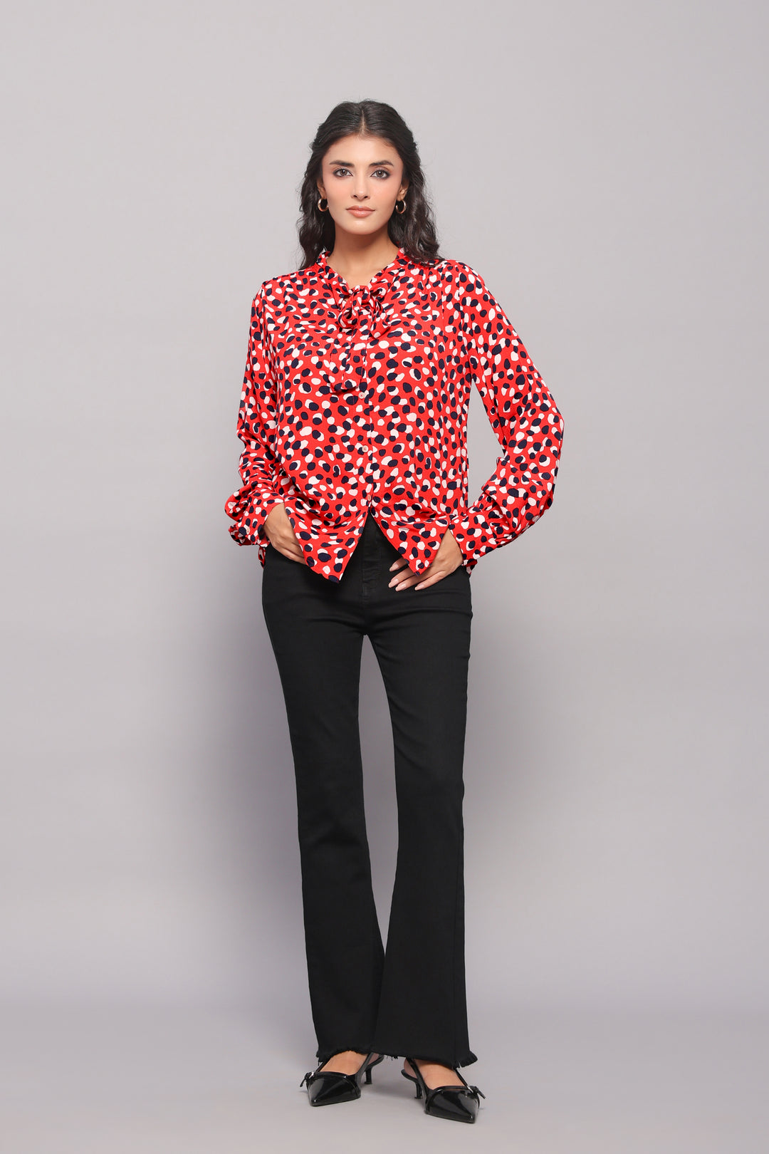 Tie-Neck Shirt In Abstract Dot Print