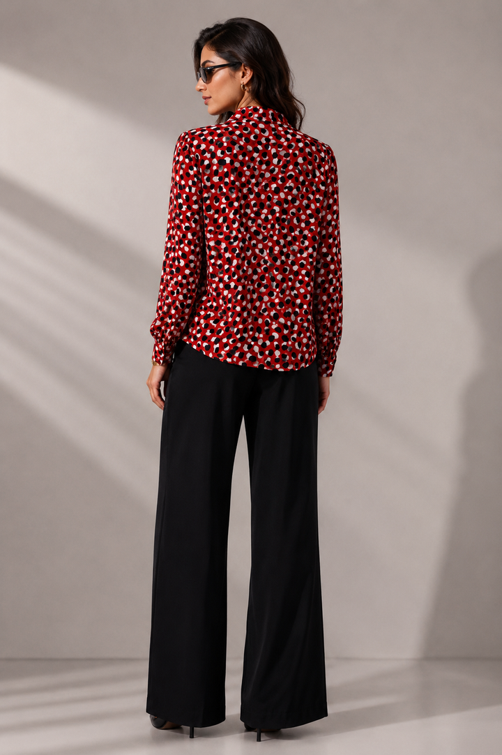 Tie-Neck Shirt In Abstract Dot Print