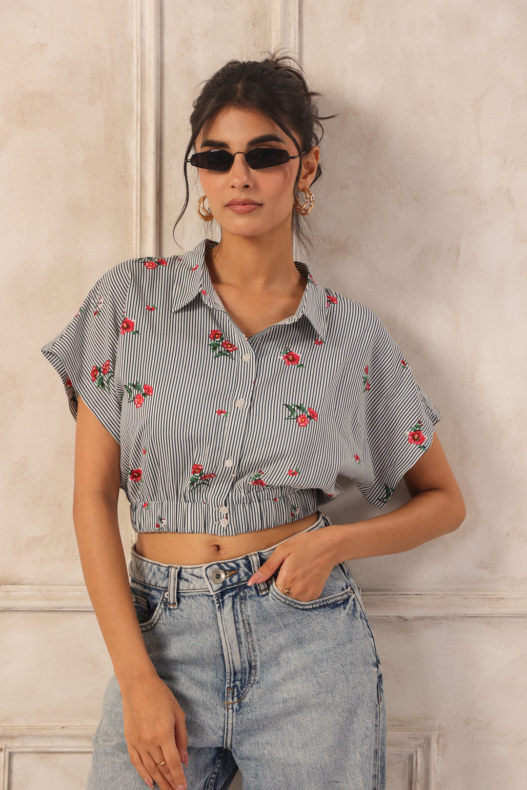 Black And White Stripe Crop Shirt