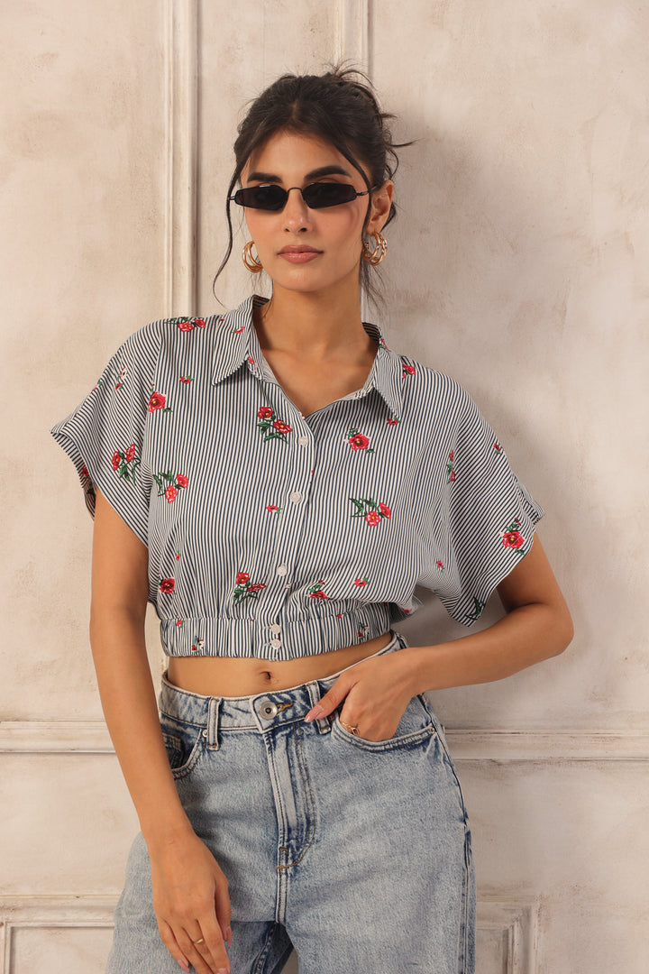 Black And White Stripe Crop Shirt