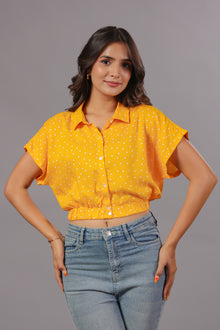 Yellow Polka Dot Printed Crop Shirt