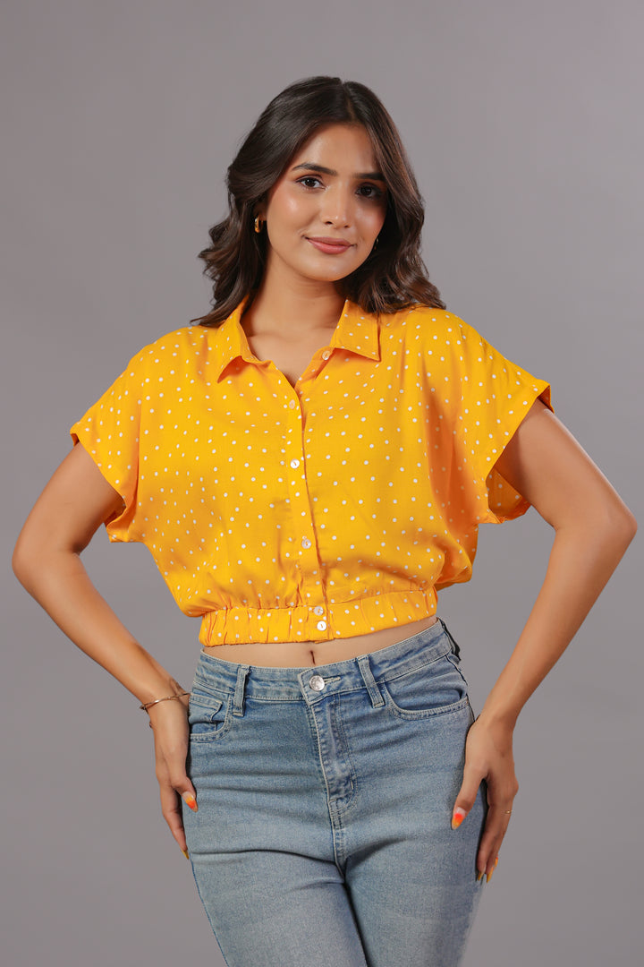 Yellow Polka Dot Dress Crop Shirt