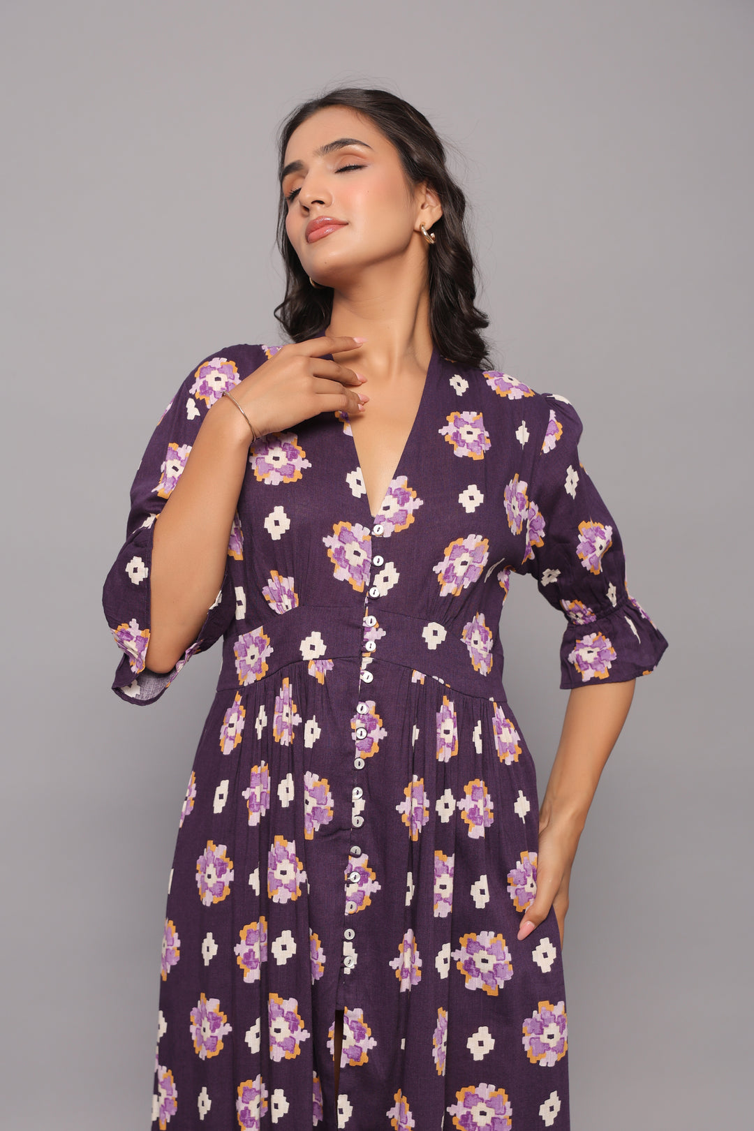 Button-Down Violet Midi Dress