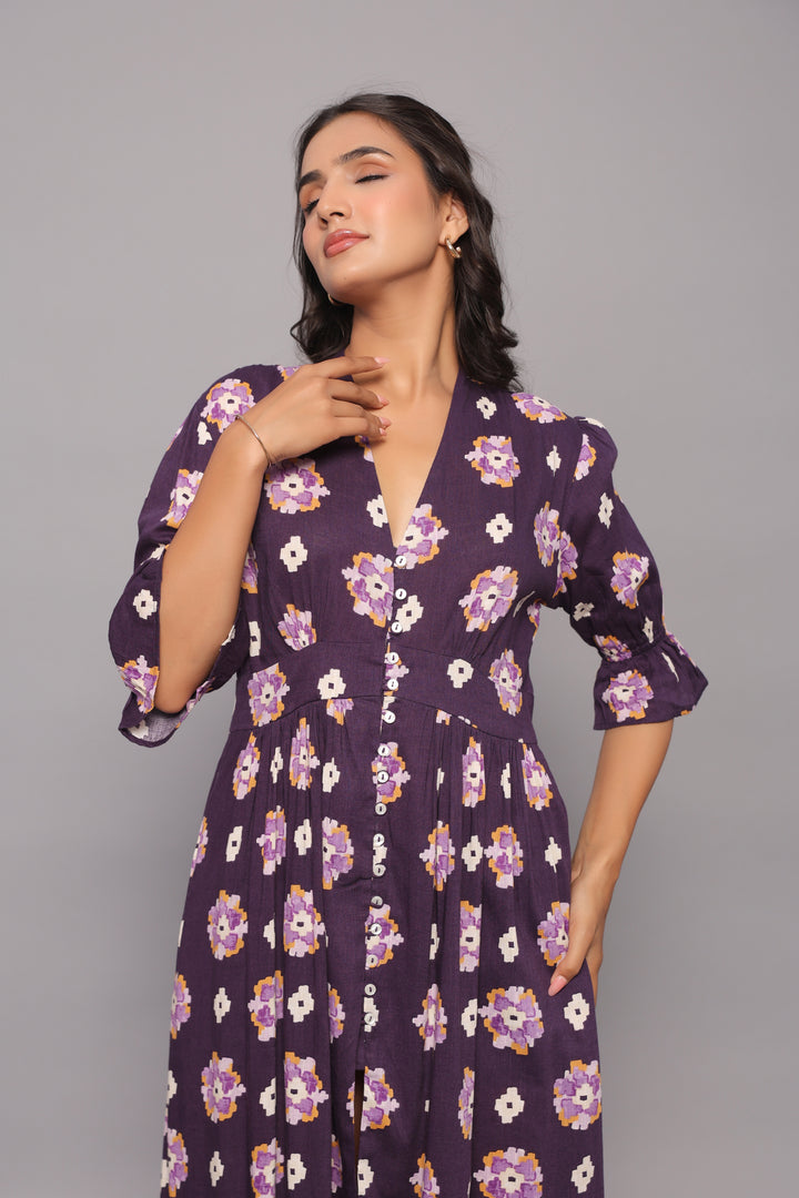 Button-Down Violet Midi Dress