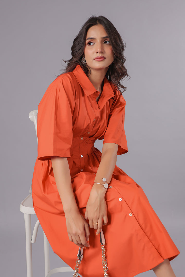 Shirt Dress In Rust Dyed Poplin