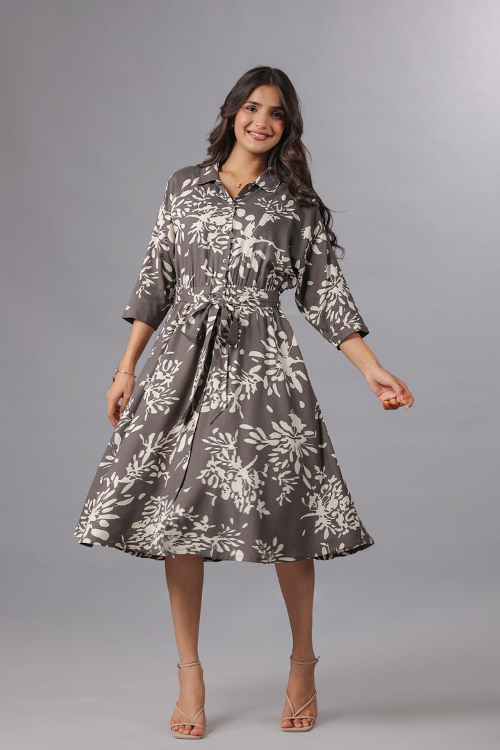 Grey Fit and Flare Midi Dress