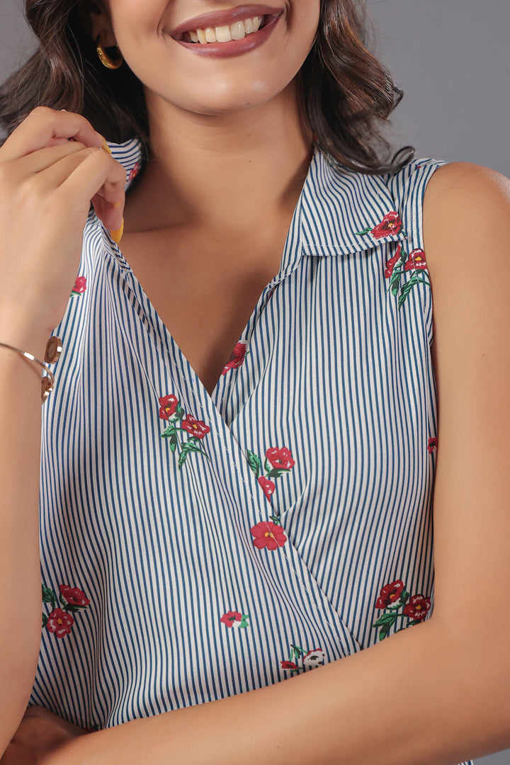 Wrap Mini Dress In Stripe and floral Print