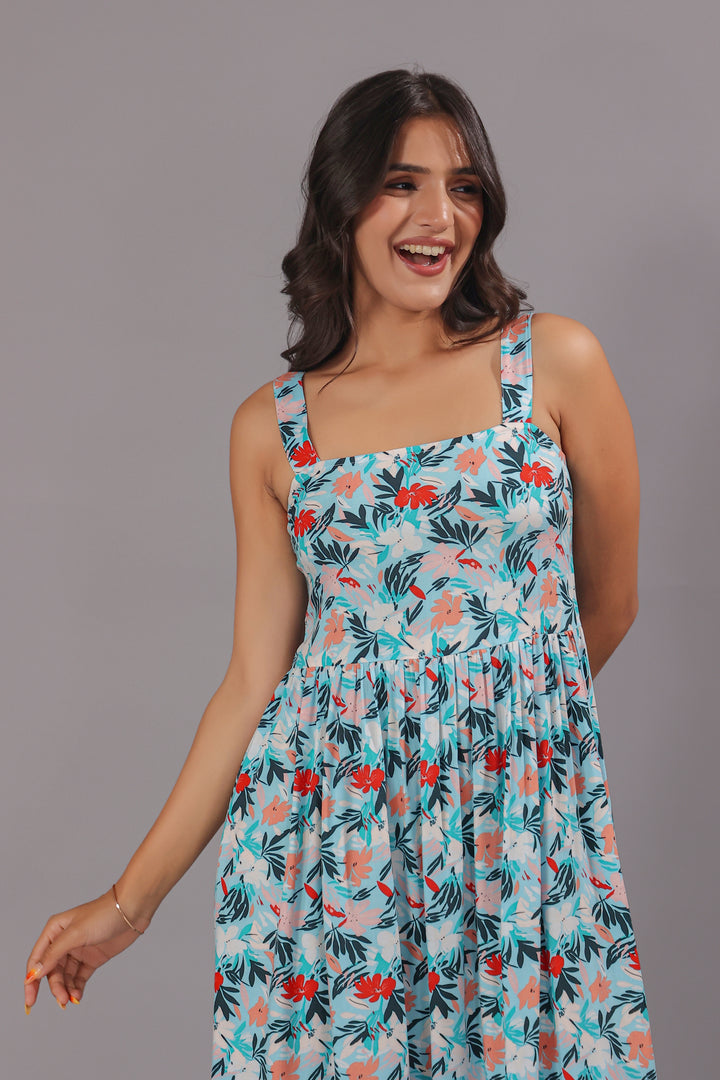 Fit & Flare Midi Dress  In Floral Print