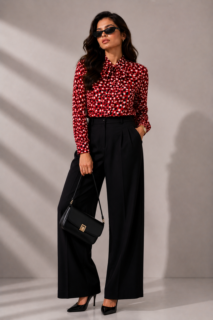 Tie-Neck Shirt In Abstract Dot Print