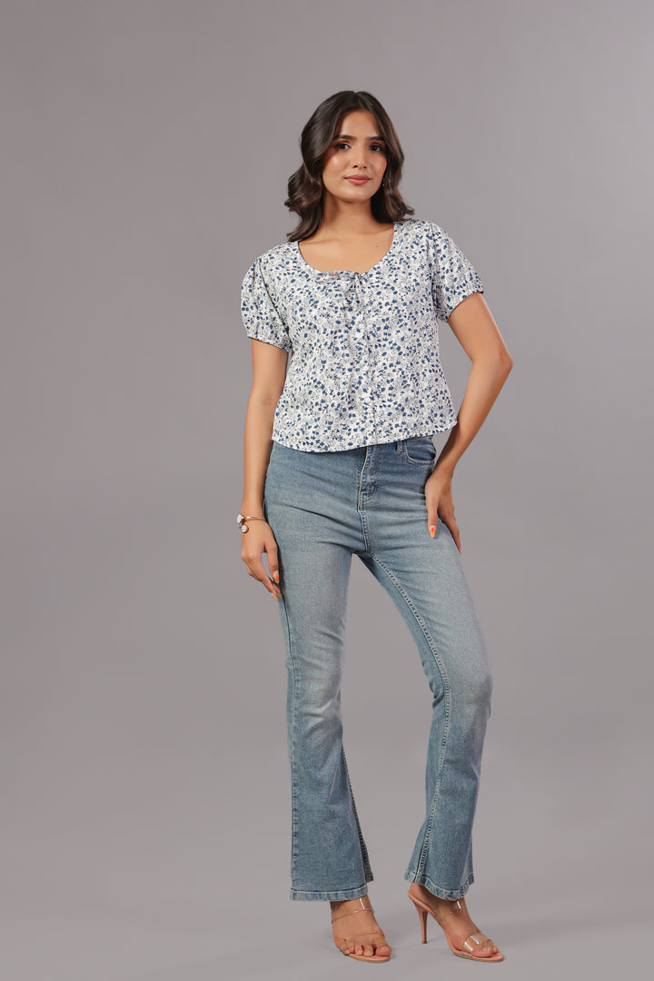 Ditsy Floral Tie-Neck Button Down Top