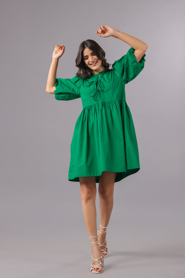 Balloon Sleeve Mini Dress In Dye