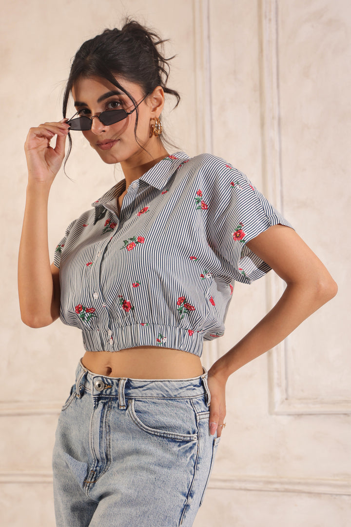 Black And White Stripe Crop Shirt