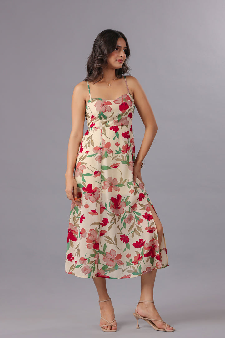 Floral Print Georgette Midi Dress