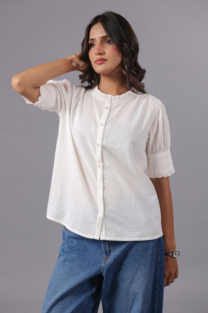 Seersucker White Friled Shirt