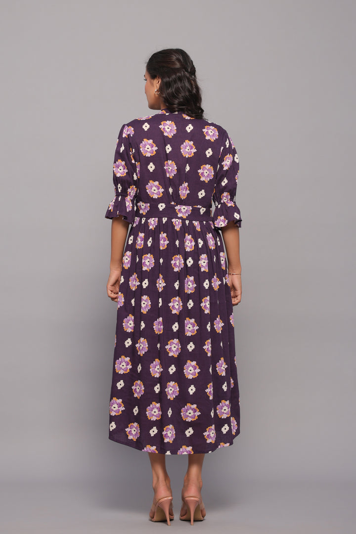 Button-Down Violet Midi Dress