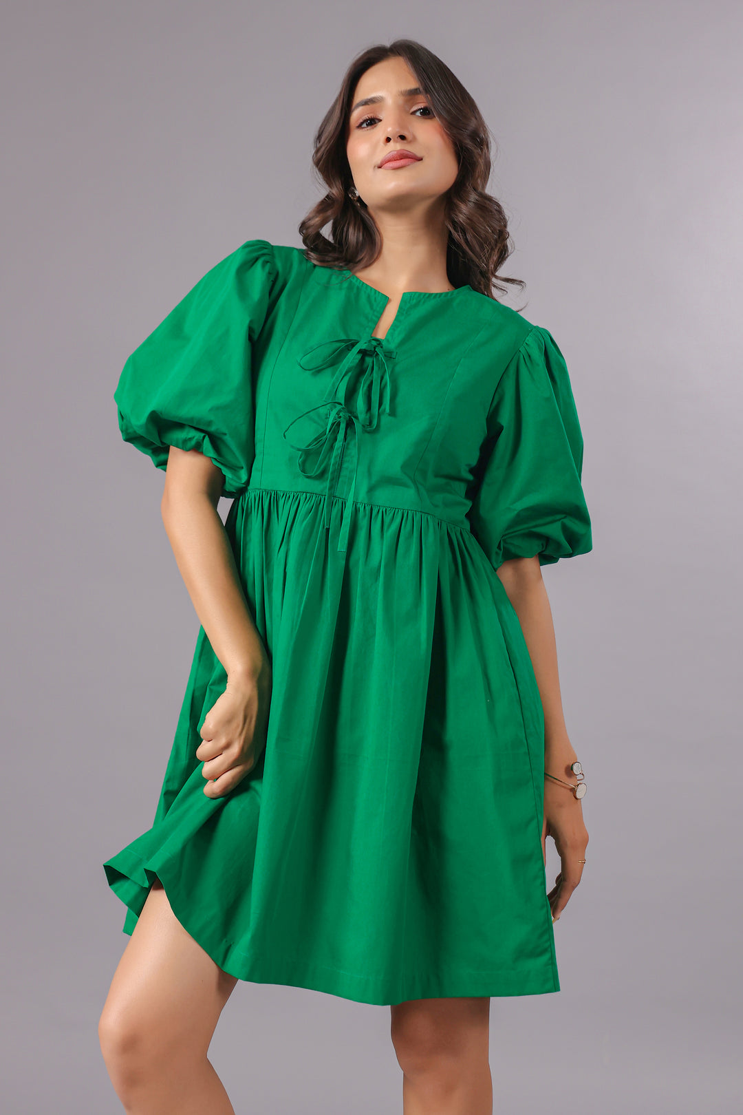 Balloon Sleeve Mini Dress In Dye