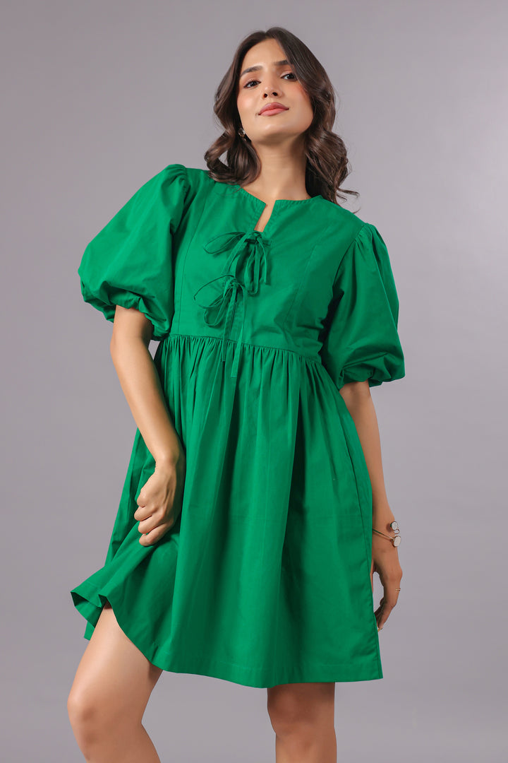 Balloon Sleeve Mini Dress In Dye