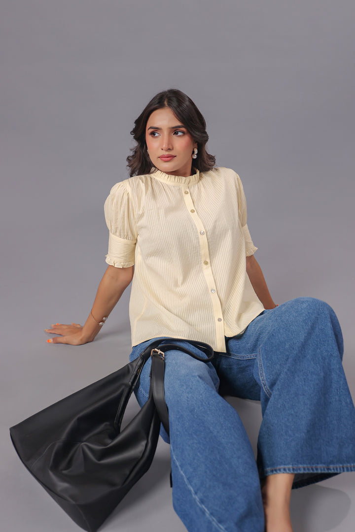 Seersucker Off White Friled Shirt