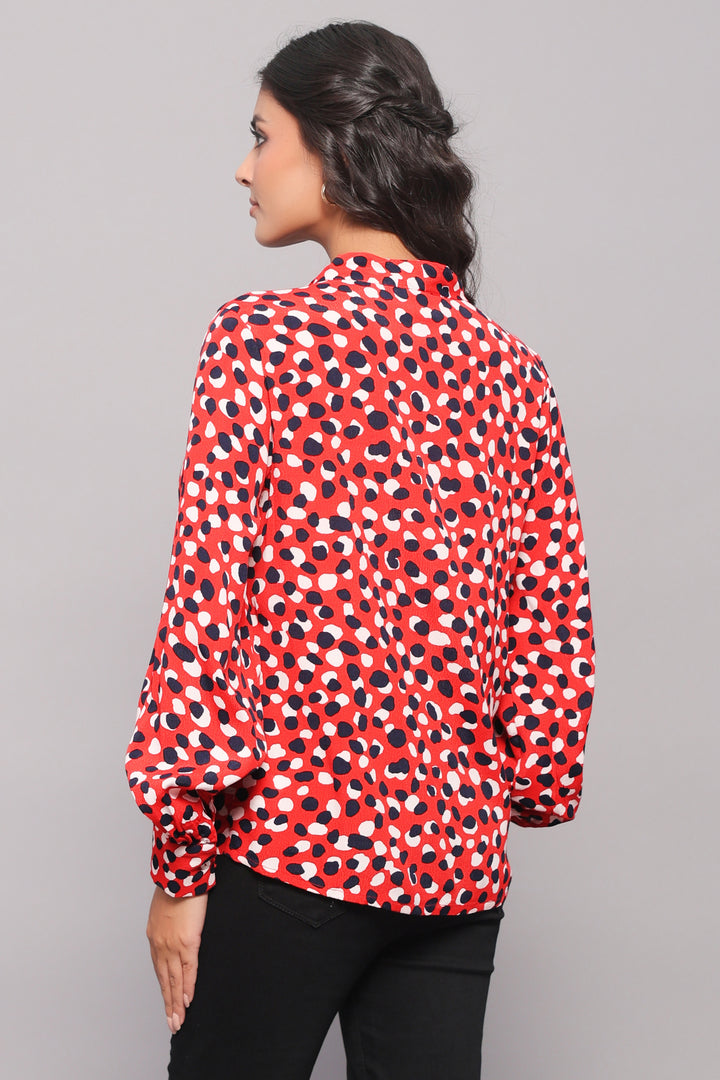 Tie-Neck Shirt In Abstract Dot Print