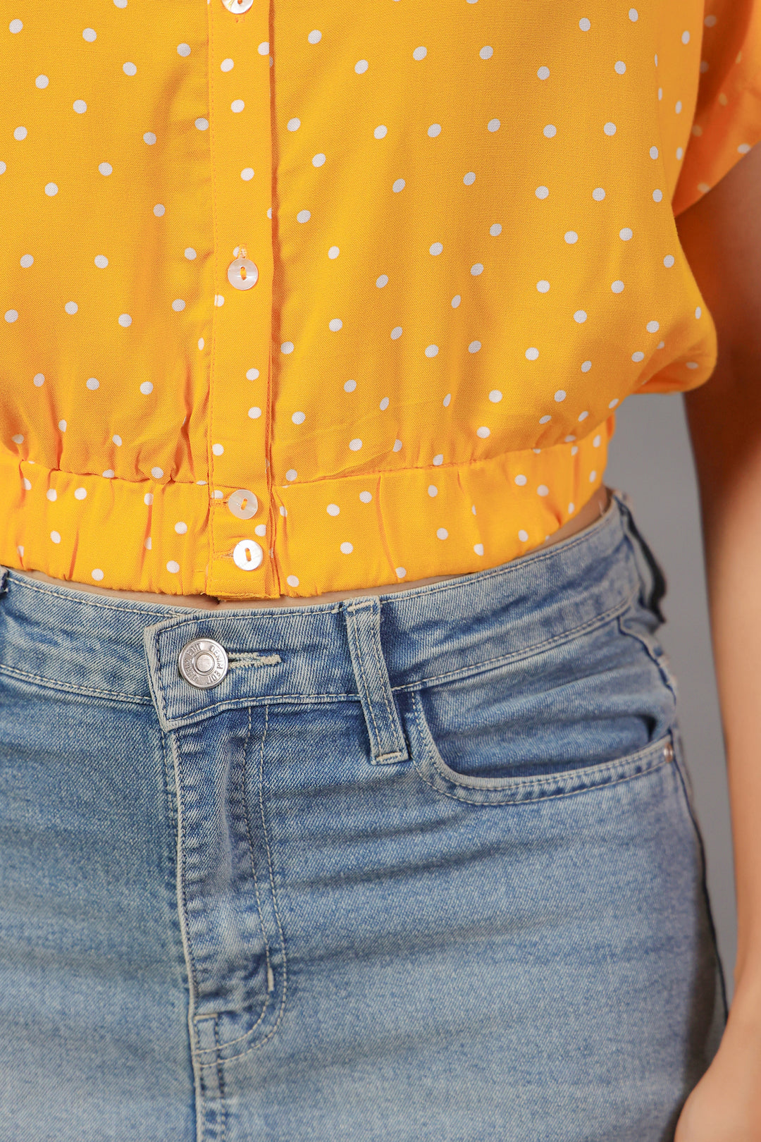 Yellow Polka Dot Dress Crop Shirt