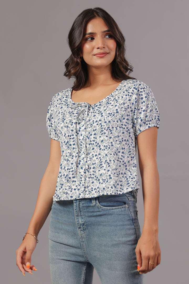 Ditsy Floral Tie-Neck Button Down Top