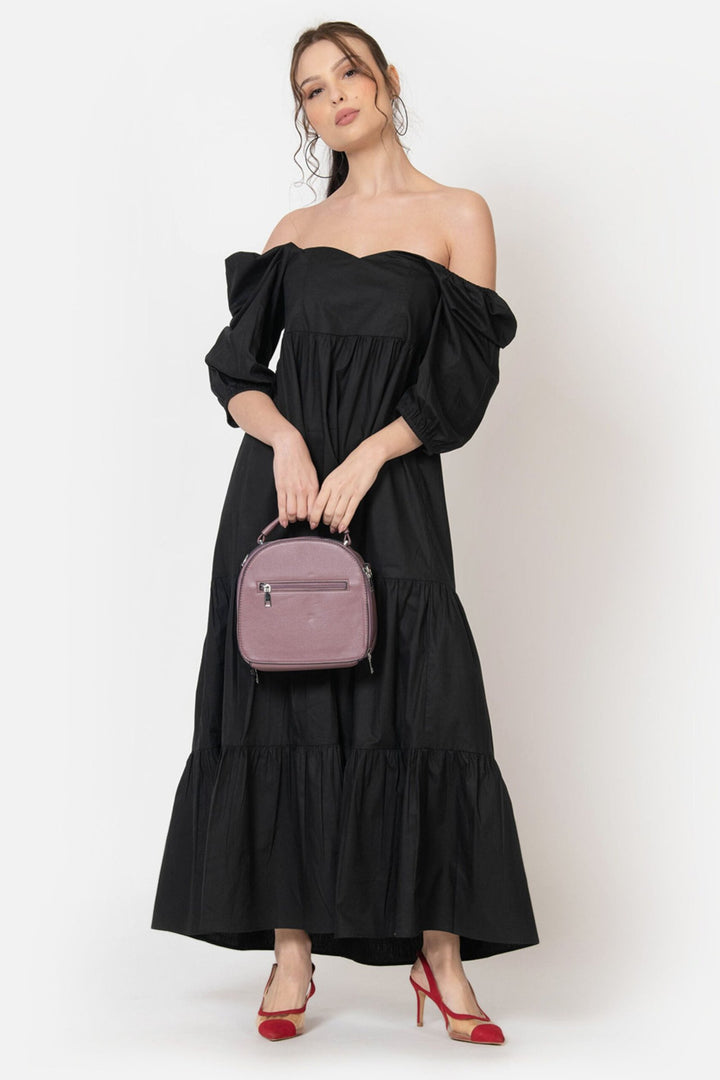 Black Cotton Poplin Maxi Dress