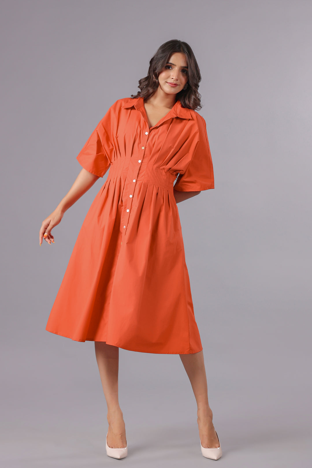 Shirt Dress In Rust Dyed Poplin