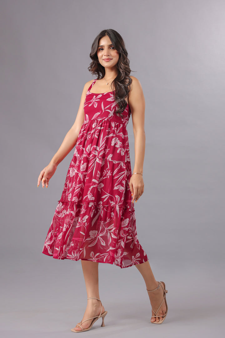 Chiffon Fit & Flare Midi Dress In Floral Print